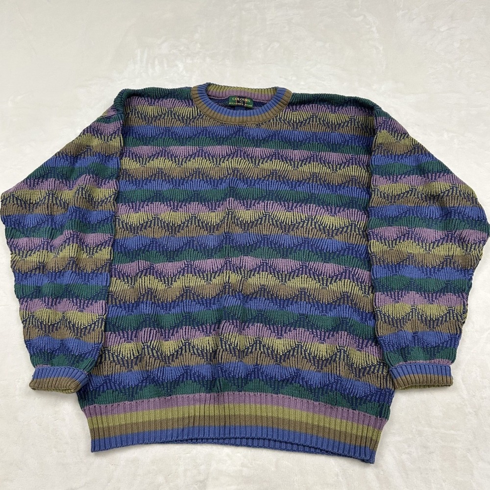 Colours Alexander Julian Sweater Mens L Multi Color 3D Textured Knit Vintage USA